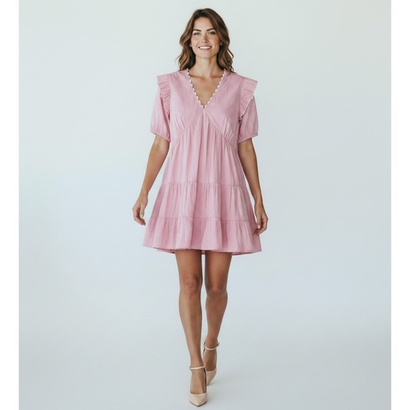 Simply Southern Dresses & Skirts - Simply Southern Ric-Rac Tiered Babydoll Dress Women M Pink Boho Ruffle Flowy NWT